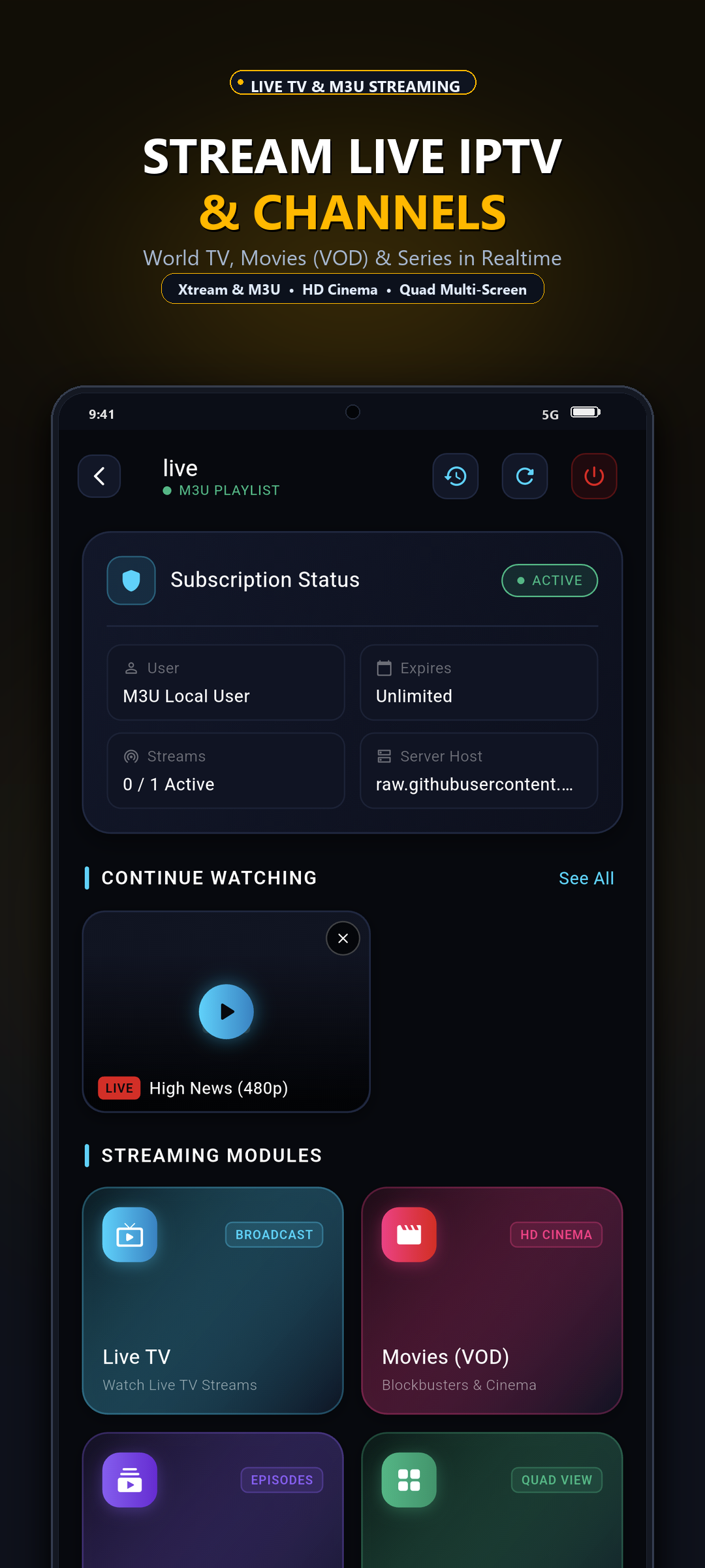 Plyon Live IPTV and Quad Multi-Screen Screenshot